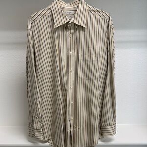 Turnbury Men XL Long Sleeve‎ Button Down Signature Poplin Tan Stripe Dress Shirt